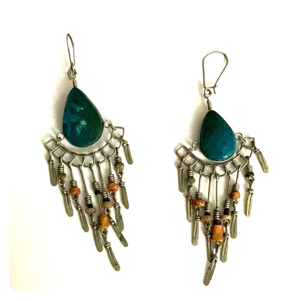 Green turquoise hanging earrings